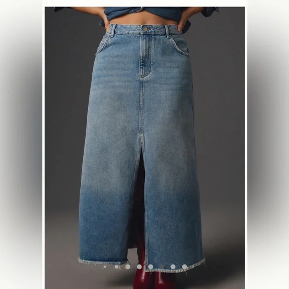 NWT Anthropologie Petite Pilcro The Madi Slit Front Denim Skirt Sz 6P - Picture 4 of 15